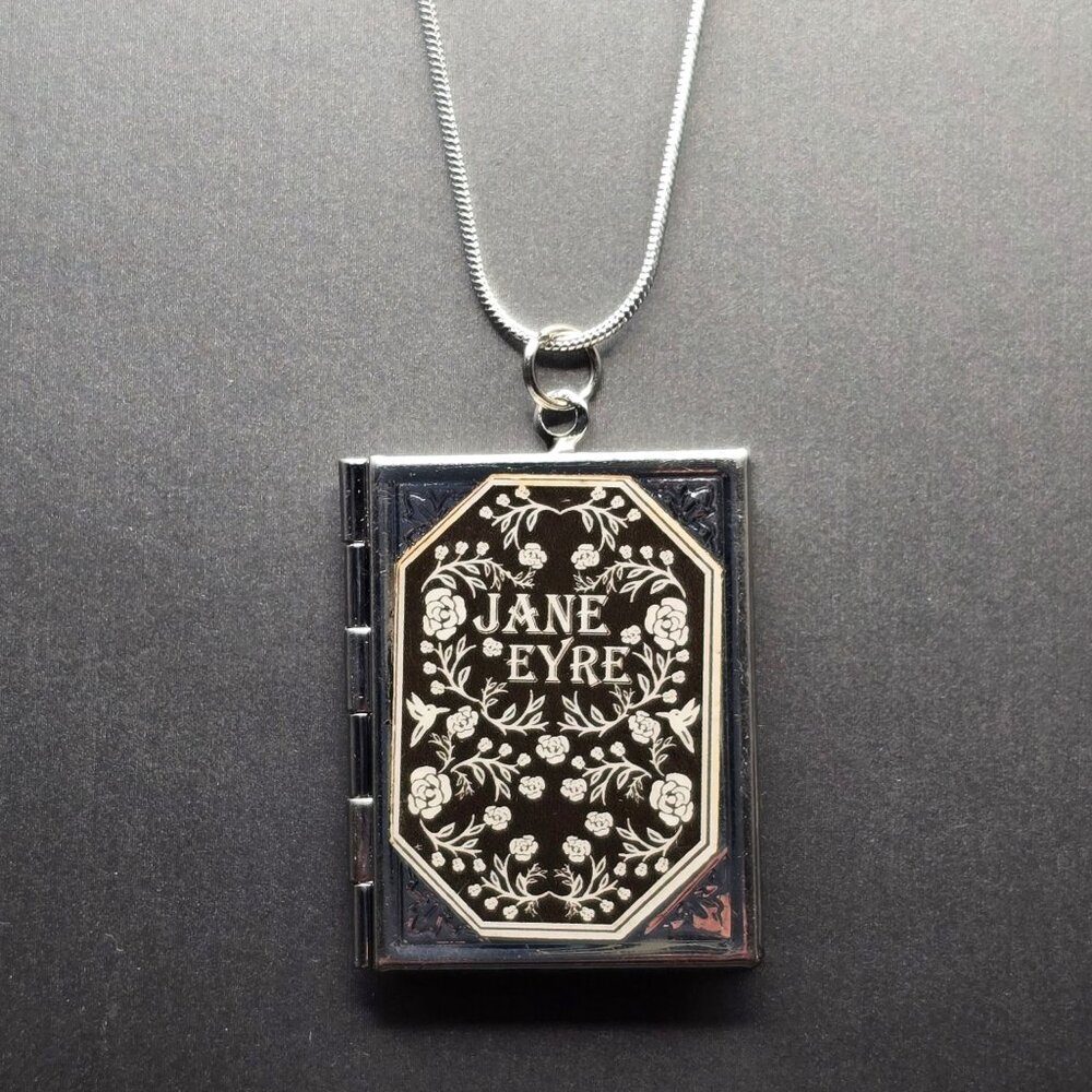 Jane Eyre Book Locket Necklace 22" Silver Plated Pendant w/ 925 Chain - Picture 8 of 9
